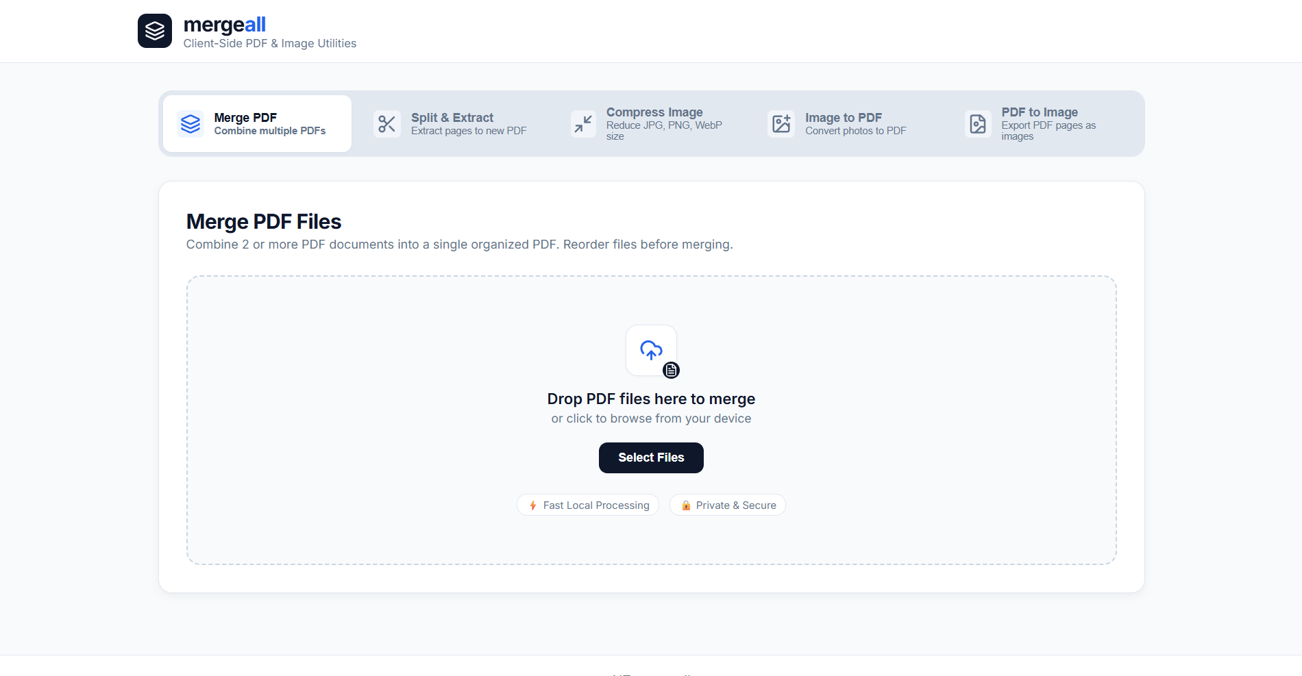 mergeall — Client-Side PDF & Image Utilities